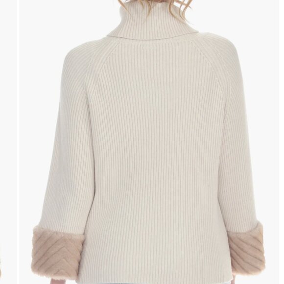 RAIN AND ROSE Beige Neutral Faux Fur Cuff Turtleneck Sweater - Picture 7 of 9